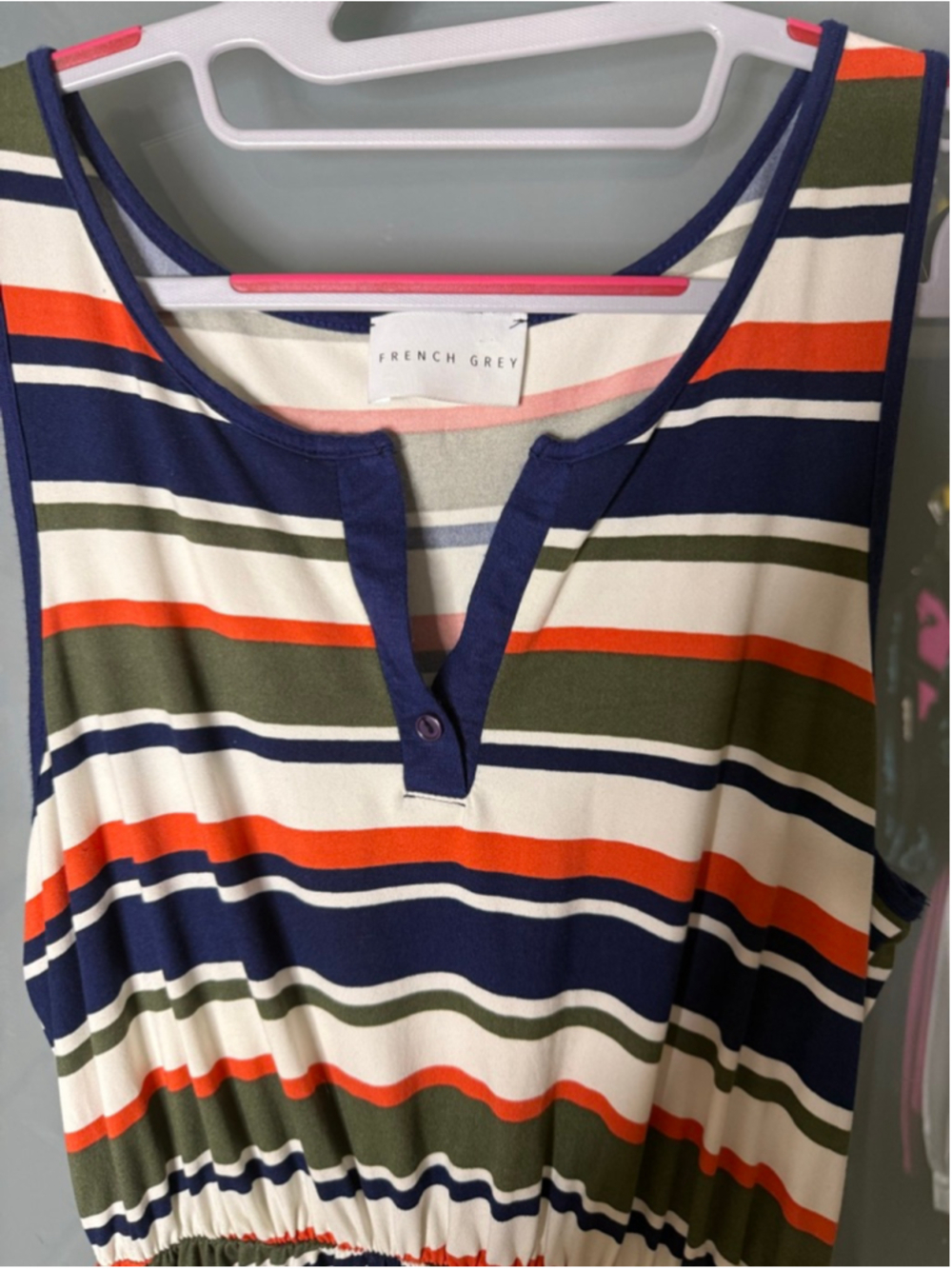 FRENCH GREY Striped Sleeveless Dress M White Navy Orange - Picture 3 of 7